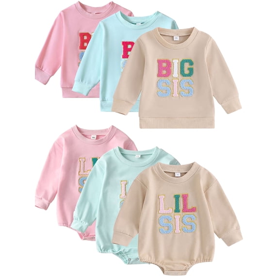 WIBACKER Infant Baby Girl Bodysuit Sister Matching Sweatshirt Romper Fall Winter Clothes LIL SIS