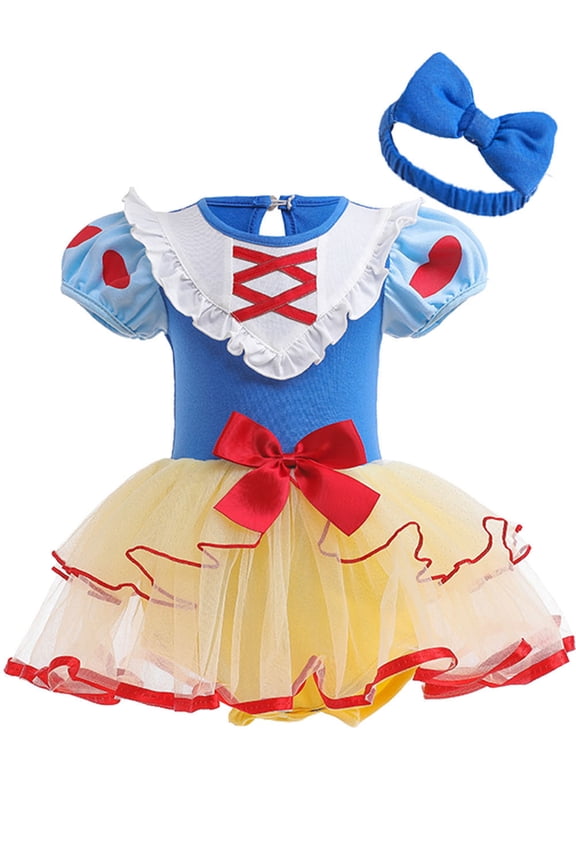 Infant Baby Girls Princess Romper Costume Onesie Fancy Dress Bodysuit with Headband Halloween Birthday Dresses