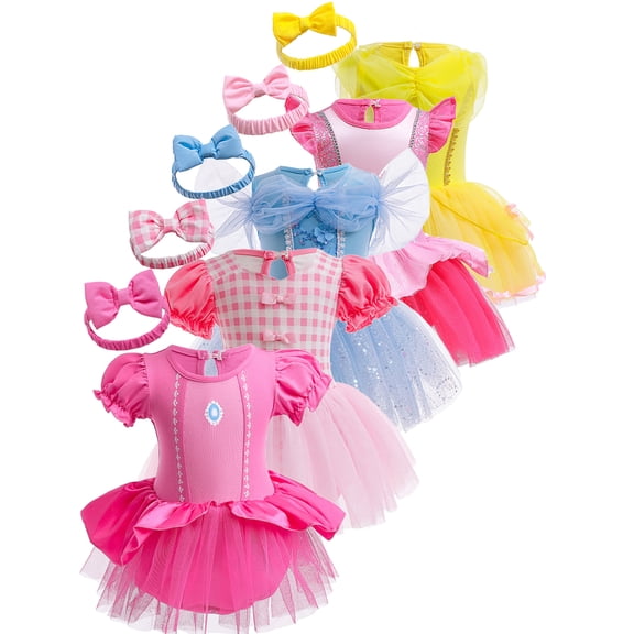 WIBACKER Infant Baby Girls Romper Tutu Dress 3-18M Princess Bodysuit Tulle Dresses with Headband Birthday Christmas Halloween Costume