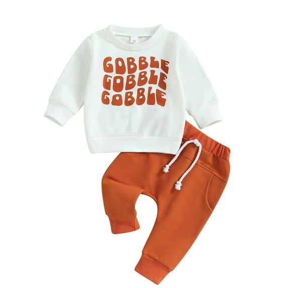 WIBACKER Infant Boy Girls' Wave Gobble Letter Sweatsuit 2Pcs Toddler Kids Long Sleeve Crewneck Tops Pants Casual Outfits