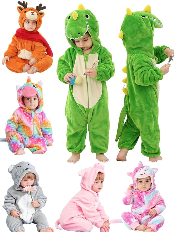 Infant Toddler Dinosaur Animal Fancy Dress Costume Baby Winter Flannel Hooded Romper Christmas Halloween Cosplay Jumpsuit