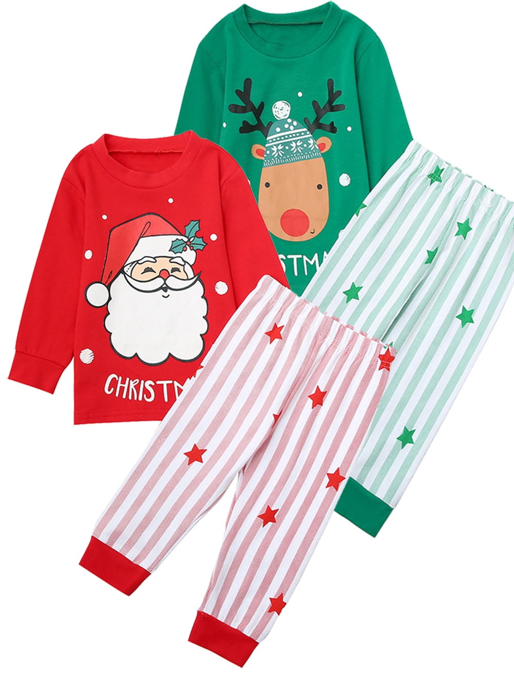 WIBACKER Kids Baby Boys' Girls' Christmas Pajamas Tee and Pant 2-Piece ...