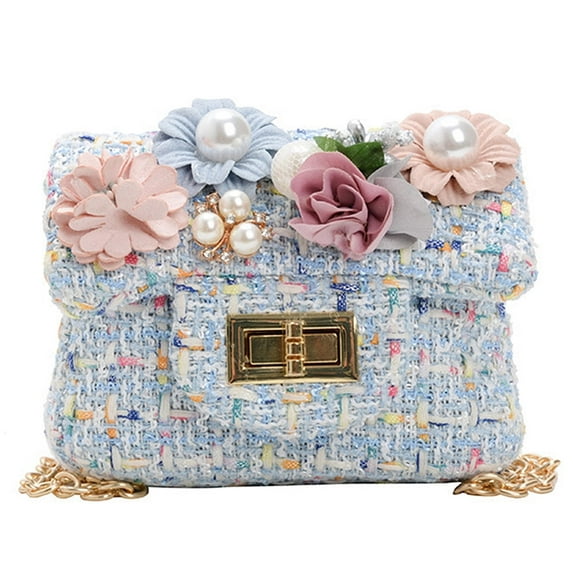 WIBACKER Kids Baby Girls Purse Crossbody Bag Linen Small Mini Square Handbag Child Sling Bag with Flowers