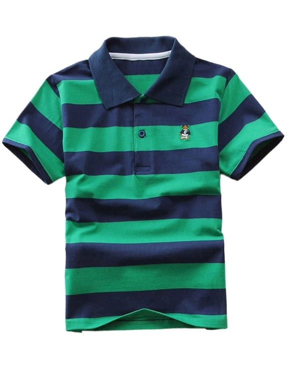 Kids Boy's Short Sleeve Tops Child 2-14T Cartoon Cotton Jersey Colorblock Striped Polo Shirts Tops