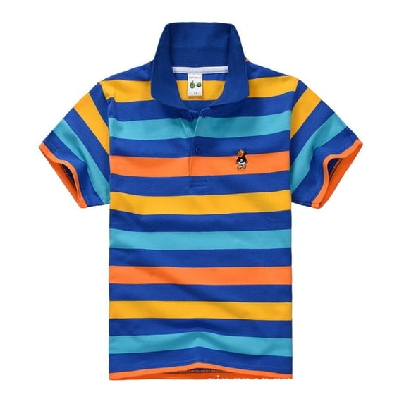 WIBACKER Kids Boy's Short Sleeve Tops Child 2-14T Cartoon Cotton Jersey Colorblock Striped Polo Shirts Tops