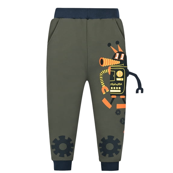 WIBACKER Kids Boys Active Sweatpants Athletic Joggers Fleece Jersey Knit Pants Cartoon Robot-7T