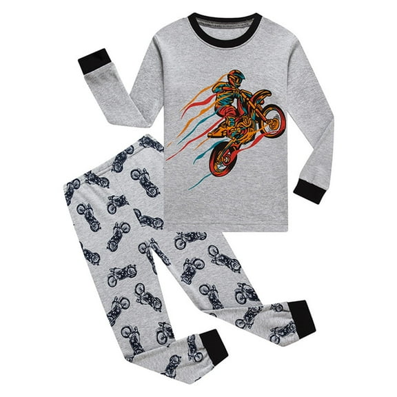 WIBACKER Kids Boys Motorcyclist 2 Piece Pajamas Set 100% Cotton Pjs for Toddler