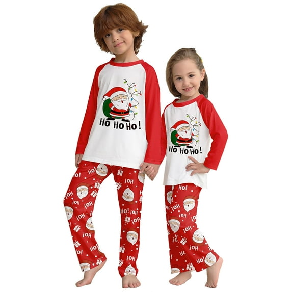 WIBACKER Kids Christmas HO HO HO Pajamas Long Sleeve Holiday Pjs Set Toddler Boys Girls Xmas Jammies 2-14 Years