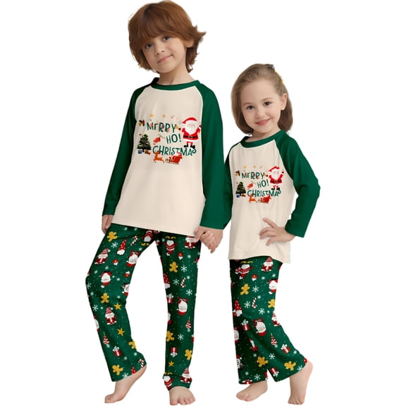 WIBACKER Kids Christmas Santa Pajamas Long Sleeve Holiday Pjs Set Toddler Boys Girls Green Xmas Jammies 2-14 Years