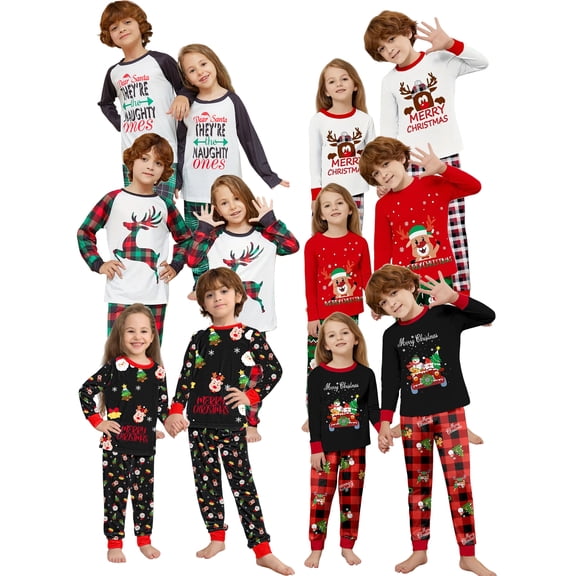 WIBACKER Kids Christmas Santa's Car Pajamas Long Sleeve Holiday Pjs Set Toddler Boys Girls Xmas Jammies 2-14 Years