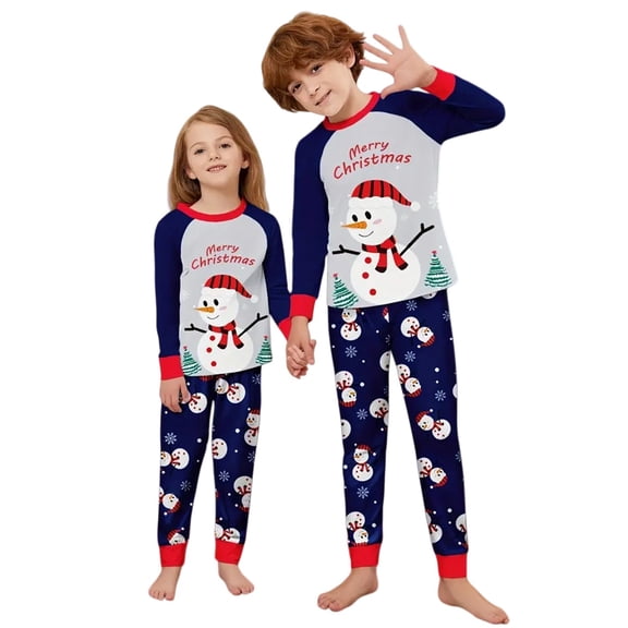WIBACKER Kids Christmas Snowman Pajamas Long Sleeve Holiday Pjs Set Toddler Boys Girls Xmas Jammies 2-14 Years