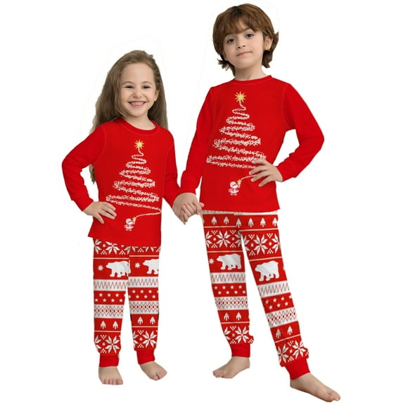 WIBACKER Kids Christmas Tree Pajamas Long Sleeve Holiday Pjs Set Toddler Boys Girls Xmas Jammies 2-14 Years