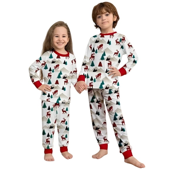 WIBACKER Kids Christmas Tree Pajamas Long Sleeve Holiday Pjs Set Toddler Boys Girls Xmas Reindeer Jammies 2-14 Years