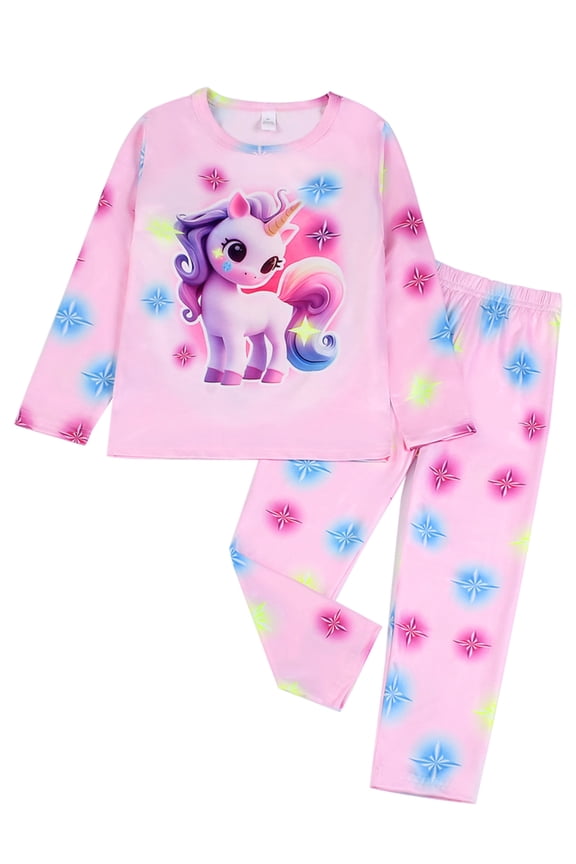 Kids Girls Pajamas Sets Long Sleeve and Pants 2-Pieces Sleepwear Cute Cartoon Unicorn Loungewear 3 to 8 Years