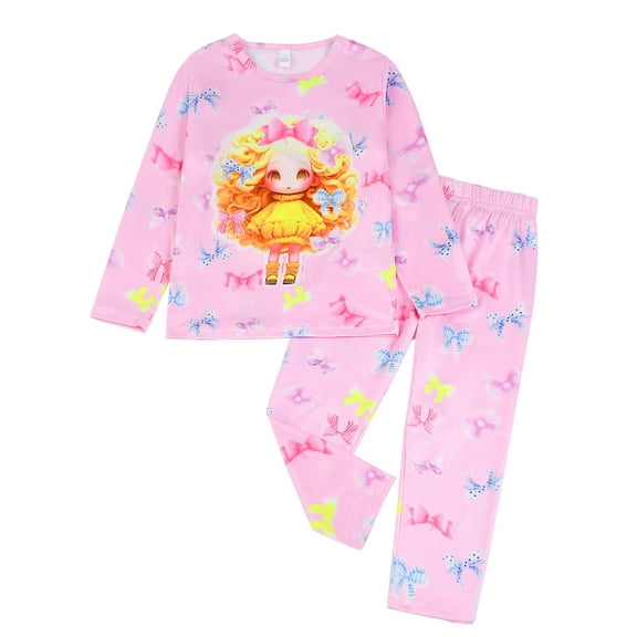 WIBACKER Kids Girls Pajamas Sets Long Sleeve and Pants 2-Pieces Sleepwear Cute Girls Loungewear 3 to 8 Years