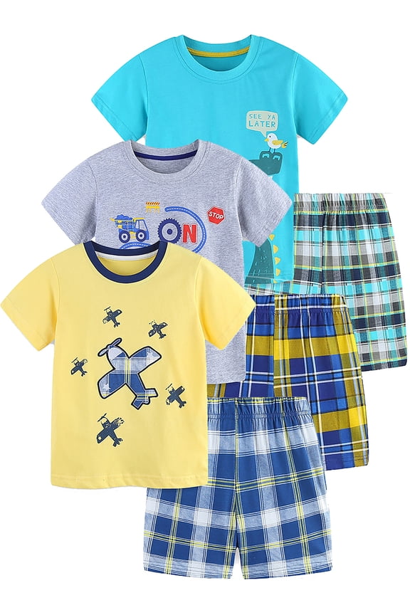 Kids Toddler Boy Clothes Outfits Tee & Plaid Shorts 2 Pieces Summer Shorts Set - Plane