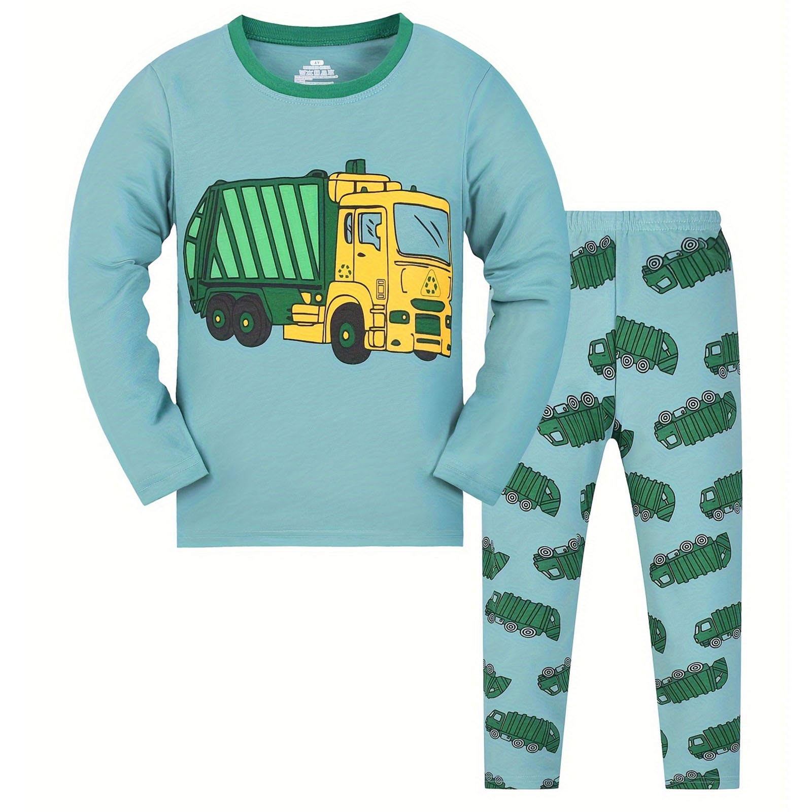WIBACKER Kids Toddler Boys Long Sleeve Top and Pants Sleepwear Cotton 2 Piece Pajama Set Garbage Truck