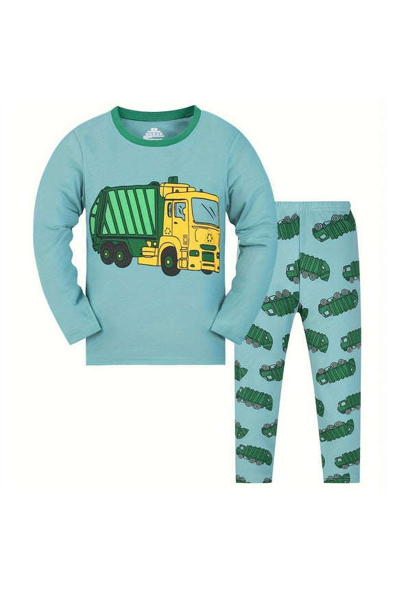 Kids & Toddler Boys Long Sleeve Top and Pants Sleepwear Cotton 2 Piece Pajama Set,Garbage Truck