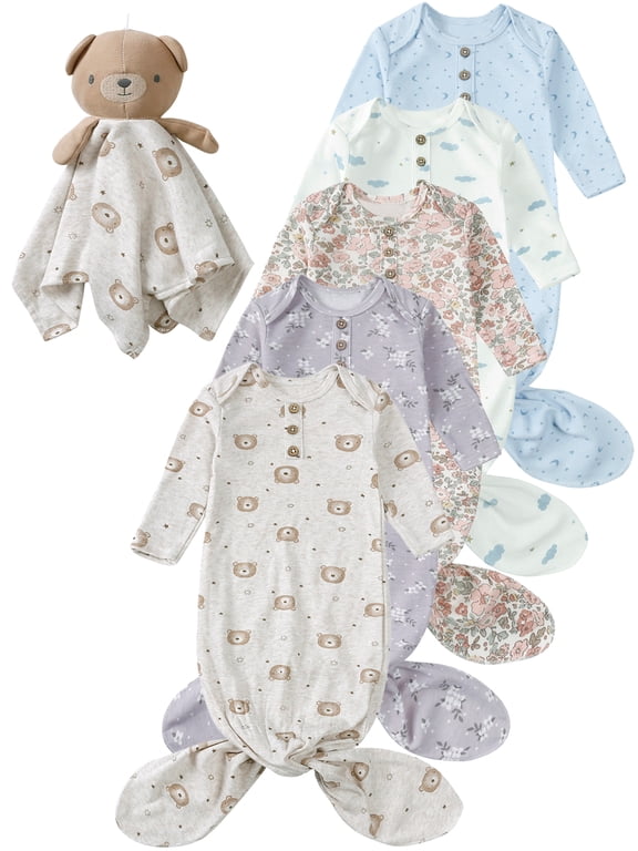 Knotted Newborn Sleeper for Baby Boy and Girl, Soft Stretchy Long Sleeve Infant Gowns with Mitten Cuffs Hospital Coming Home Outfit