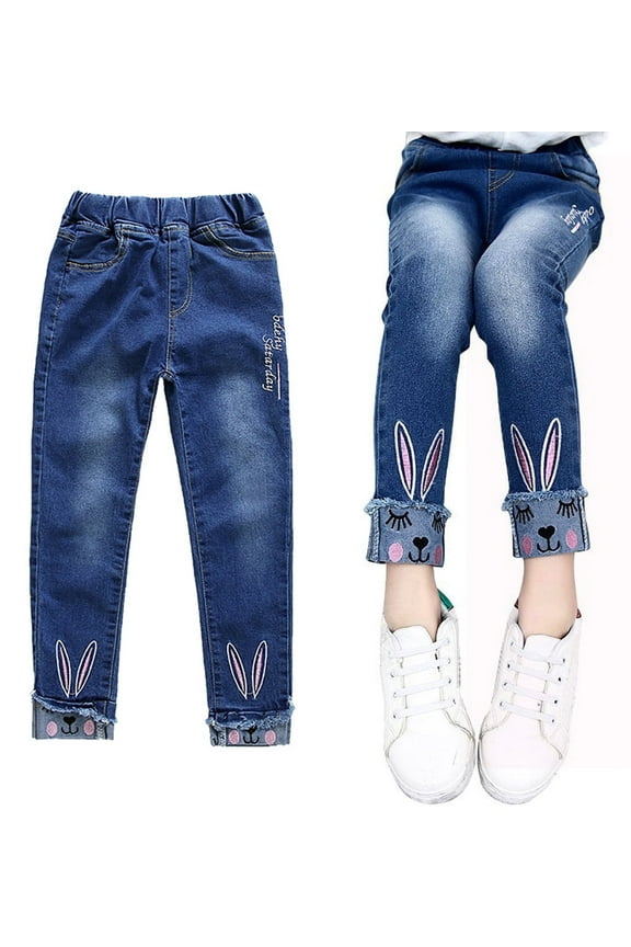 Little Big Girls Kids Distressed Ripped Teens Jeans Blue Rabbit Slim Denim Pants 11-12T