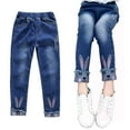 thumbnail image 1 of WIBACKER Little Big Girls Kids Distressed Ripped Teens Jeans Blue Rabbit Slim Denim Pants 9-10T, 1 of 14