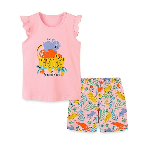 WIBACKER Little Girl Summer Short Sleeve T Shirt and Shorts Set Kids 2 Piece Summer Outfits - Animals