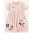 thumbnail image 1 of WIBACKER Little Girl's Casual Short Sleeve Floral Applique Jersey Dress, 4T, 1 of 8