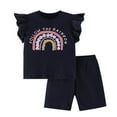 thumbnail image 1 of WIBACKER Little Girls Pajamas Ruffles Sleeve 100% Cotton Toddler Pjs Rainbow Sleepwear Summer 2 Pieces Pajama Sets 2-7T, 1 of 8