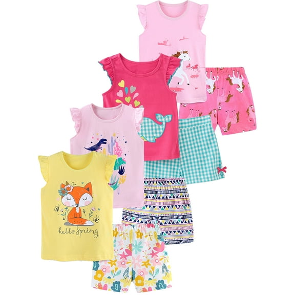 WIBACKER Little Girls Summer Casual Short Sleeve T-Shirt and Shorts Set Kids Outfis - Fox