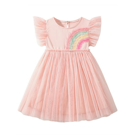WIBACKER Little Girls Tutu Dress Rainbow Fluffy Tiered Party Tulle Dresses for Kids 2-7Y