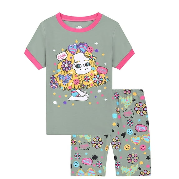 WIBACKER Makeup Girls Pajamas for Girls - Cotton Unicorn Chick Summer Short Sleeve Kid PJ Set 2-9 Years
