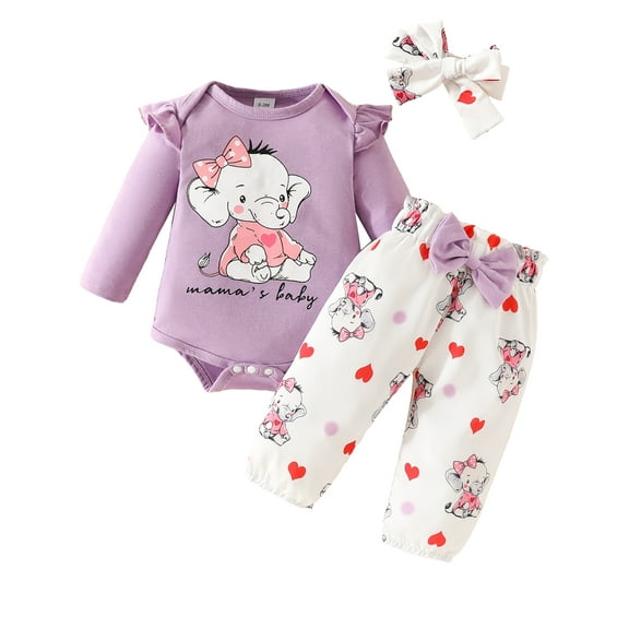 WIBACKER Mama's Baby Newborn Outfit Baby Girl Going Home Outfits Ruffle Ribbed Romper Top Elephant Pants Set Fall Winter Clothes