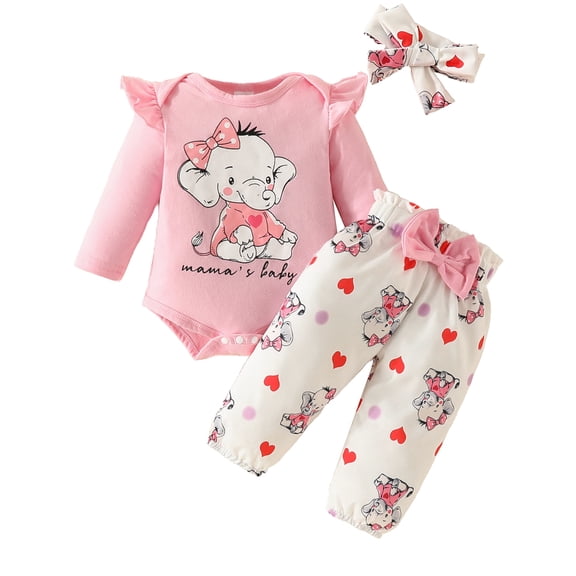 WIBACKER Mama's Baby Newborn Outfit Baby Girl Going Home Outfits Ruffle Ribbed Romper Top Elephant Pants Set Fall Winter Clothes