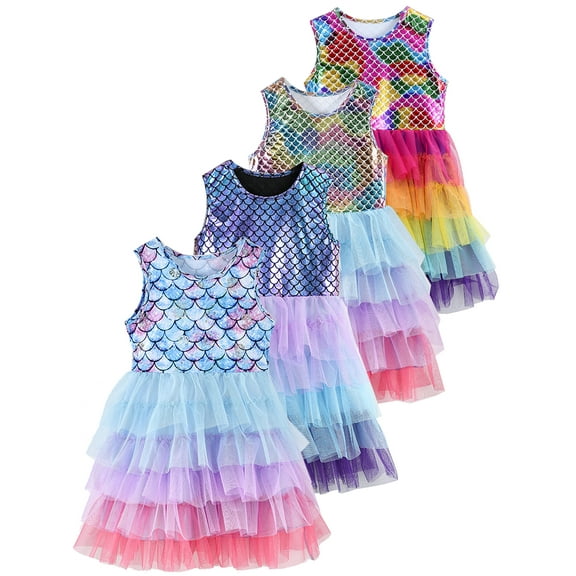 WIBACKER Mermaid Toddler Tutu Dress Girls Tiered Summer Dresses Party Tulle Sundress for Kids - 1Pcs Light Blue