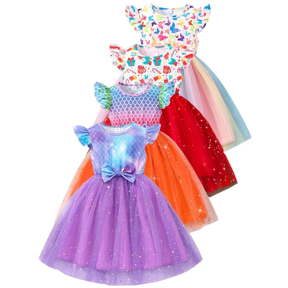 WIBACKER Toddler Mermaid Tutu Dress Little Girls Fluffy Summer Casual Party Sequins Tulle Sundress for Kids 3-7 Years