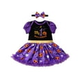 thumbnail image 1 of WIBACKER My 1st Halloween Infant Baby Girl Puff Sleeve Romper Dress, Newborn Pumpkin Onesie Bodysuit Dresses with Bow Headband, 1 of 10