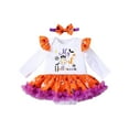 thumbnail image 1 of WIBACKER My 1st Halloween Infant Baby Girl Ruffled Sleeve Romper Dress, Newborn Pumpkin Onesie Bodysuit Dresses with Bow Headband, 1 of 8