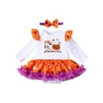 thumbnail image 1 of WIBACKER My 1st Halloween Infant Baby Girl Ruffled Sleeve Romper Dress, Newborn Pumpkin Onesie Bodysuit Dresses with Bow Headband, 1 of 8