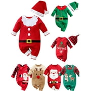 WIBACKER My First Christmas Baby Boy Girl Cotton Outfit Newborn Santa Claus Costume Set Infant Xmas Romper Jumpsuit 6-9 Months