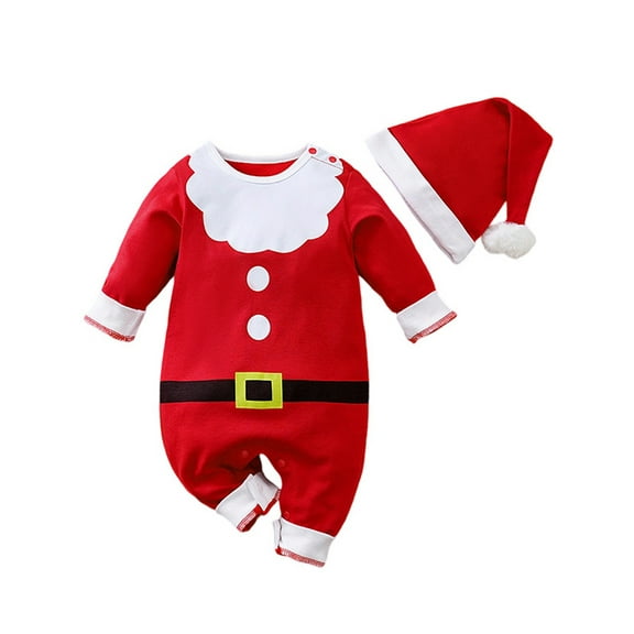 WIBACKER My First Christmas Baby Boy Girl Cotton Outfit Newborn Santa Claus Costume Set Infant Xmas Romper Jumpsuit 0-3 Months