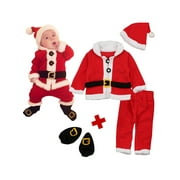 WIBACKER My First Christmas Baby Boy Girl Santa Claus Costume Velvet Tops+Pants+Hat+Socks 4 Pieces Newborn Xmas Party Cosplay Set