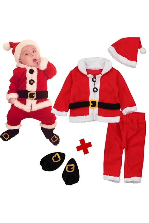 My First Christmas Baby Boy Girl Santa Claus Costume Velvet Tops+Pants+Hat+Socks 4 Pieces Newborn Xmas Party Cosplay Set
