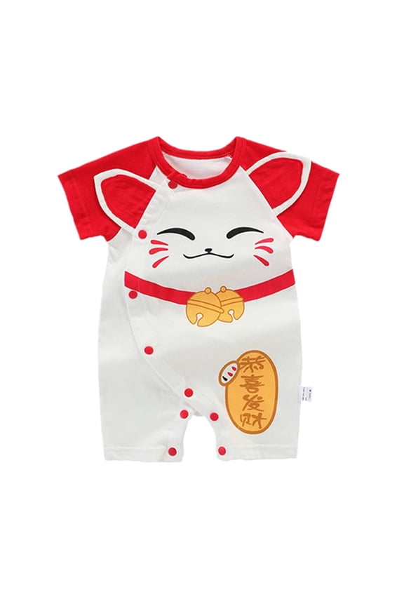 Newborn-24 Months Baby Girls Boys Short Sleeve Cartoon Romper One Piece Jumpsuit,Lucky Cat