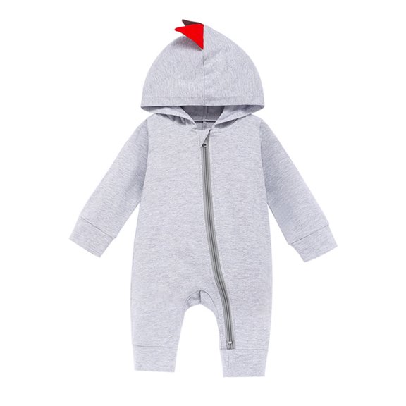 WIBACKER Newborn Baby Boy Girl Dinosaur Onesie Cartoon Long Sleeve Zip Up Hooded Jumpsuit Outfits