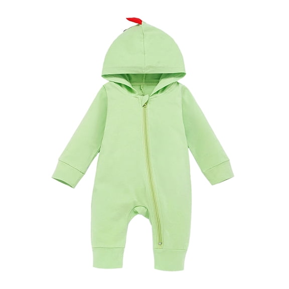 WIBACKER Newborn Baby Boy Girl Dinosaur Onesie Cartoon Long Sleeve Zip Up Hooded Jumpsuit Outfits