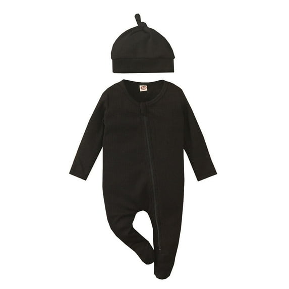WIBACKER Newborn Baby Boy Girl Waffle Knit Footie Jumpsuit Long Sleeve Romper Hat Fall Winter Clothes