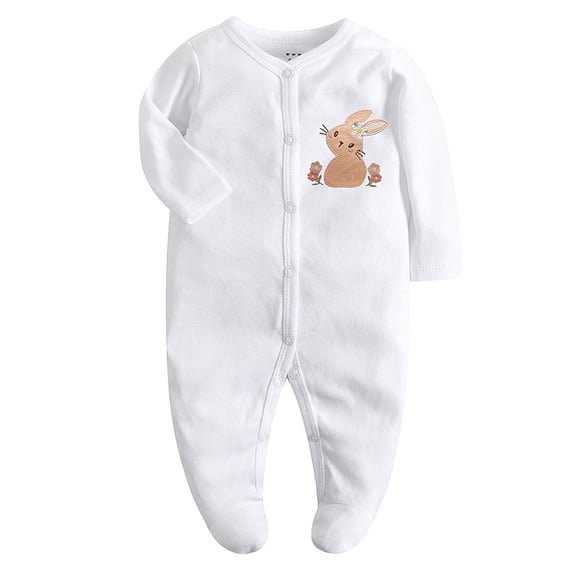WIBACKER Newborn Baby Footed Pajamas 100% Cotton Infant Baby Snap Sleepers for Sleep and Play Footies 0-12 Months - Bunny