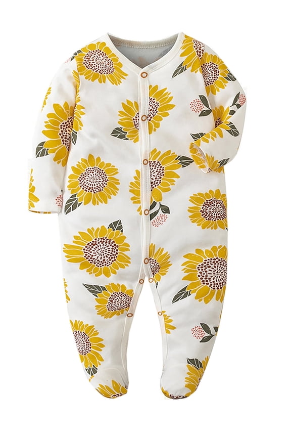Newborn Baby Footed Pajamas 100% Cotton Infant Baby Snap Sleepers for Sleep and Play Footies 0-12 Months - Flowers