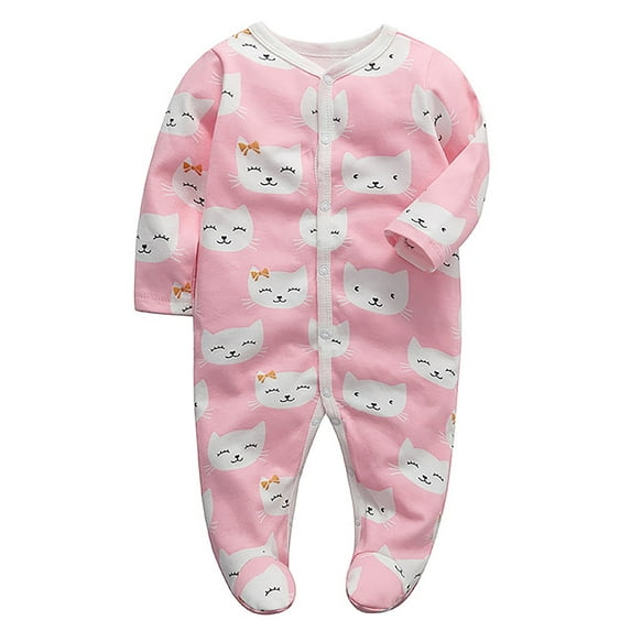 WIBACKER Newborn Baby Footed Pajamas 100% Cotton Infant Baby Snap Sleepers for Sleep and Play Footies 0-12 Months - Kitty