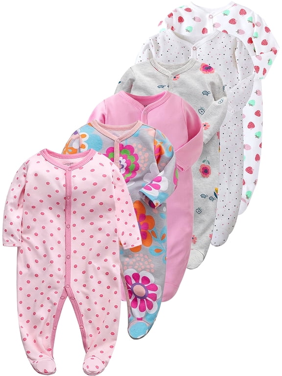 Newborn Baby Footed Pajamas 100% Cotton Infant Baby Snap Sleepers for Sleep and Play Footies 0-12 Months - 1PC Polka Dots